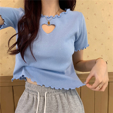 Love Hole Pattern Sweet Ruffled Shirt