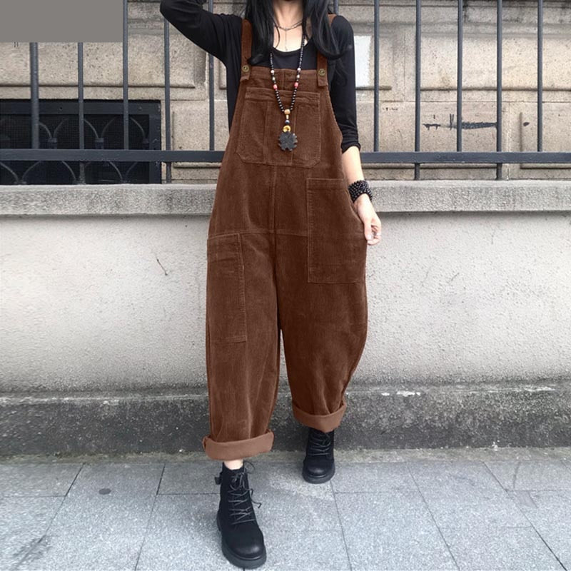 Casual Wide Leg Corduroy Rompers Jumpsuit