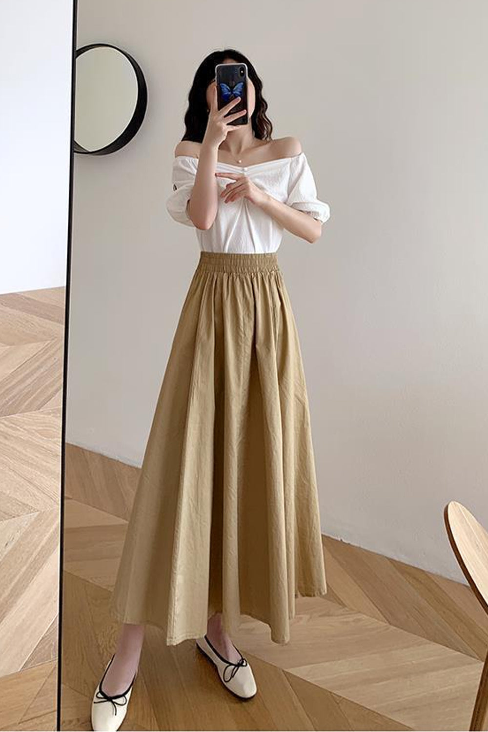 High Waist Long Solid Midi Skirts