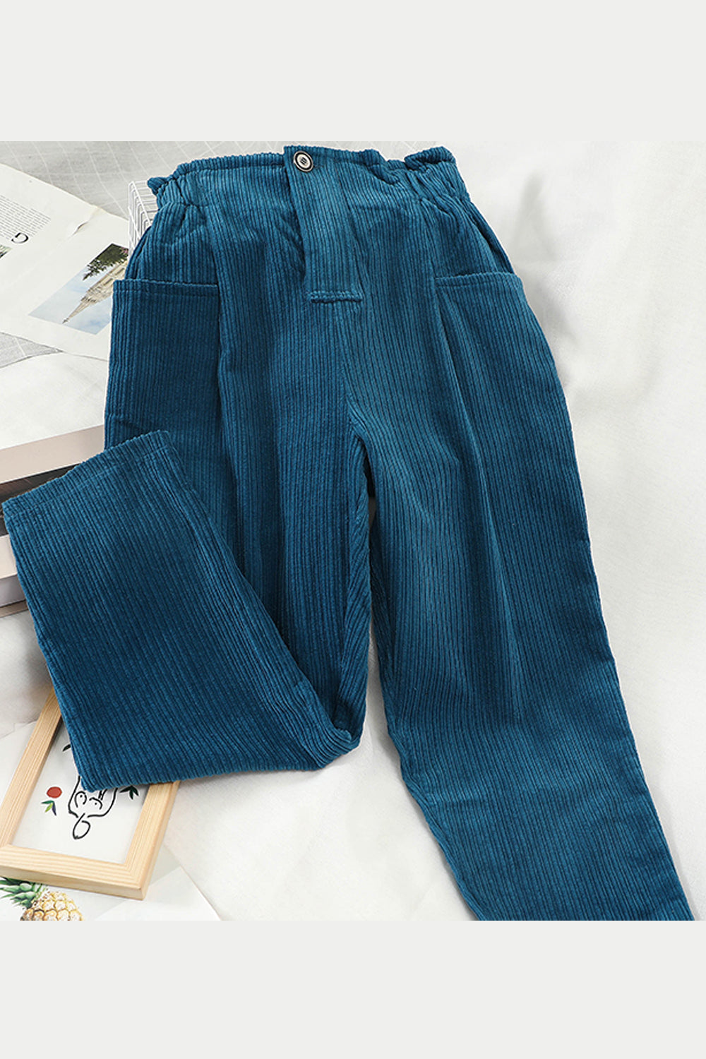 High Waist Solid Elegant Corduroy Pants