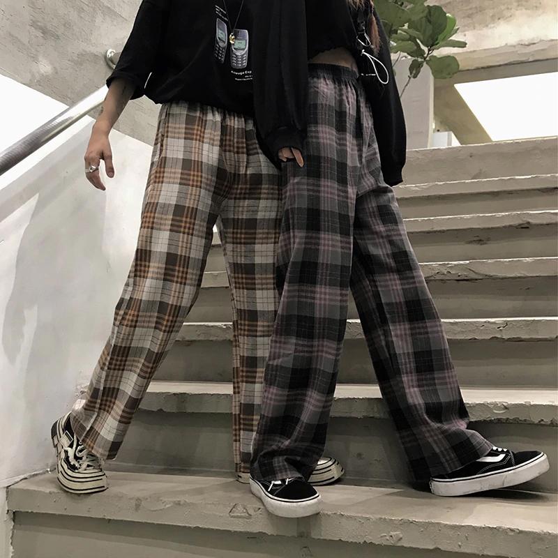 Elastic Stretchy Striped Plaid Pants