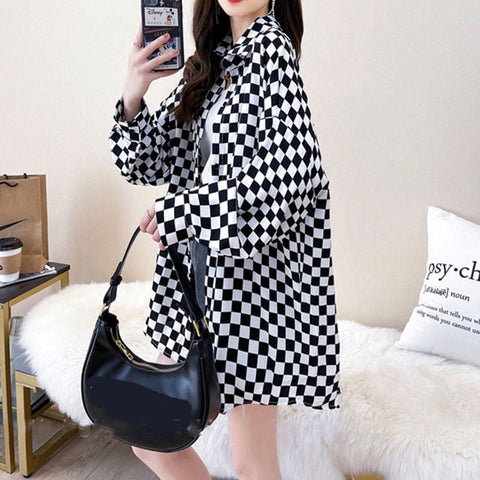 Long Sleeve Casual Chess Plaid Blouse Shirt