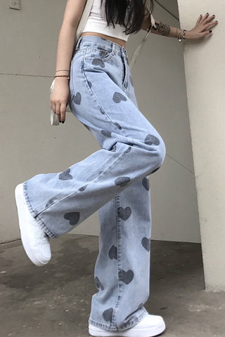Heart Full Pattern Long Jeans Pants