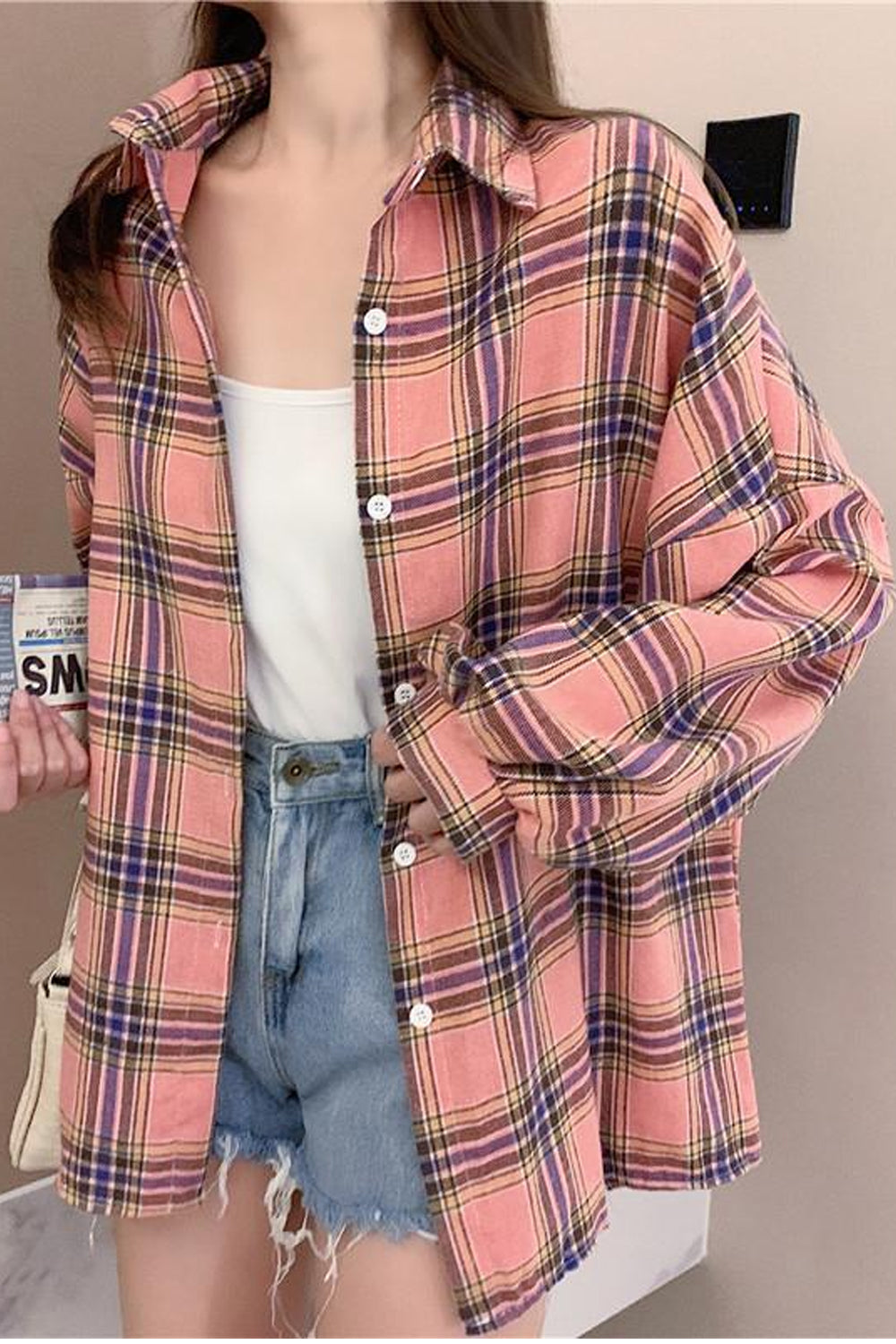 Various Color Loose Plaid Blouse Shirt