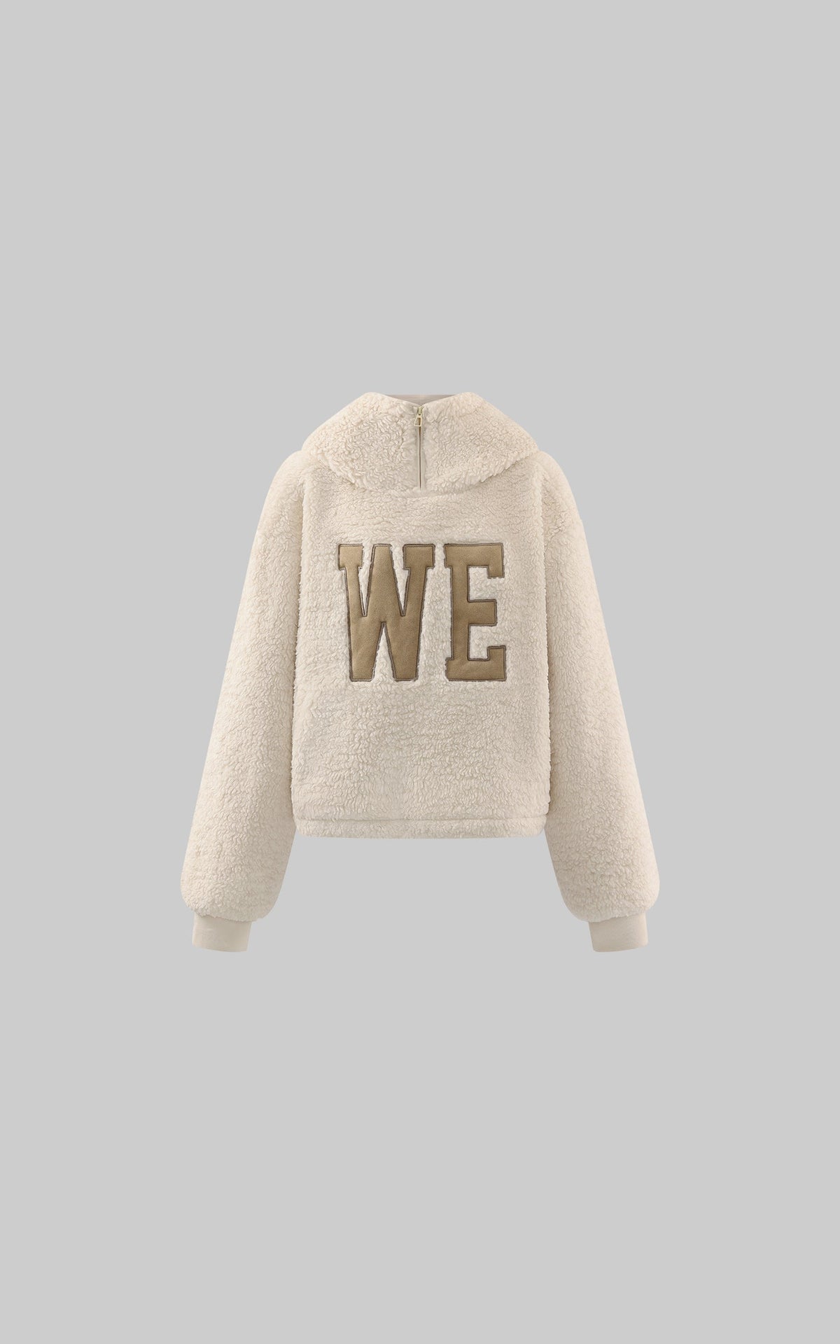 Oversized Wool-like Fleece Hoodie with WE Letter Patch