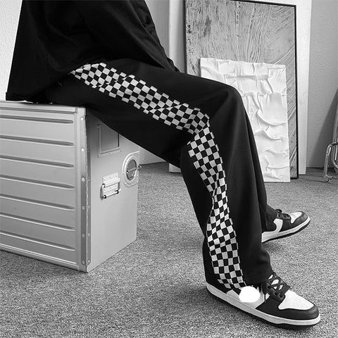 Loose Side Checkered Long Men Pants