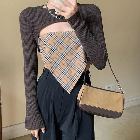 Sexy Irregular Plaid Tube Crop Tops