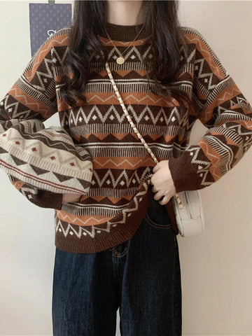 Langärmliger, warmer Retro-Strickpullover 