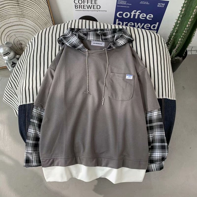 Fake Two Pieces Hooded Plaid Jacket