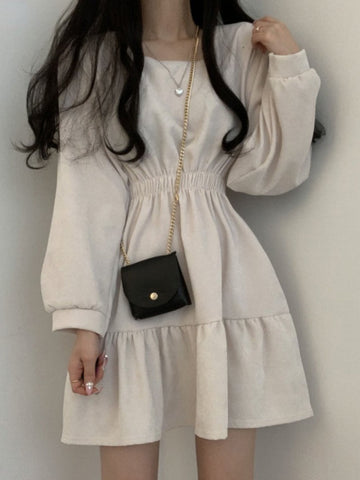 Long Puff Sleeve Elegant Mini Dress