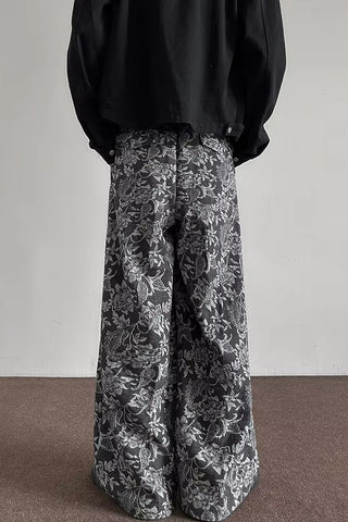 Loose Hip Hop Flowers Pattern Men Pants