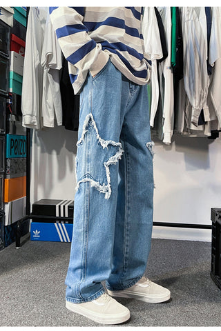 Loose Stars Embroidered Hip Hop Jeans Pants