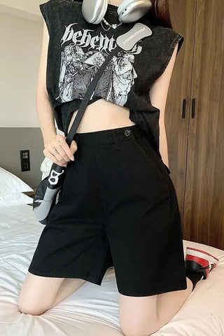 High Waist Basic Zipper Pockets Shorts