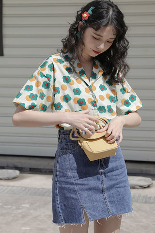 Colorful Cute Daisy Pattern Blouse Shirt