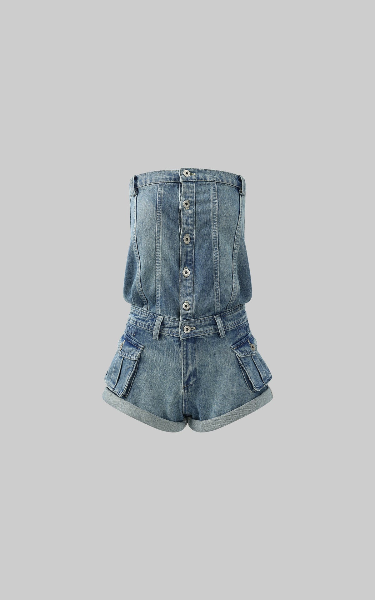 Strapless Denim Utility Romper