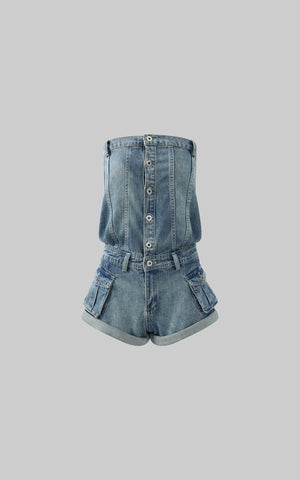 Strapless Denim Utility Romper