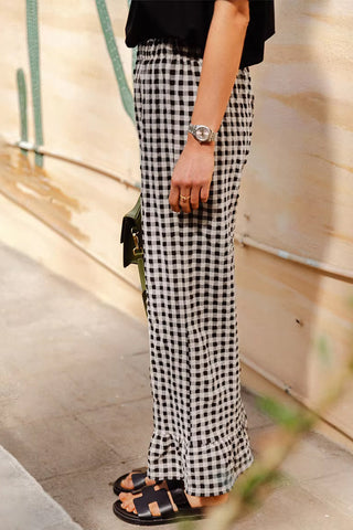 Loose Gingham Plaid Ruffled Length Pants