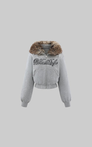 Faux-Fur Hood Cropped Hoodie