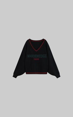 Oversized V-Neck Sweater with Retro Lettering