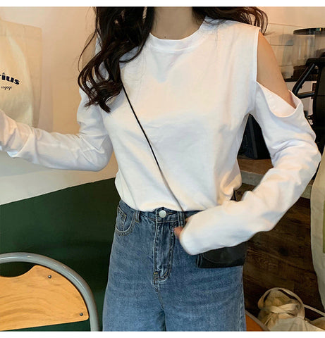Cut Off Shoulder Long Sleeve Casual Shirt
