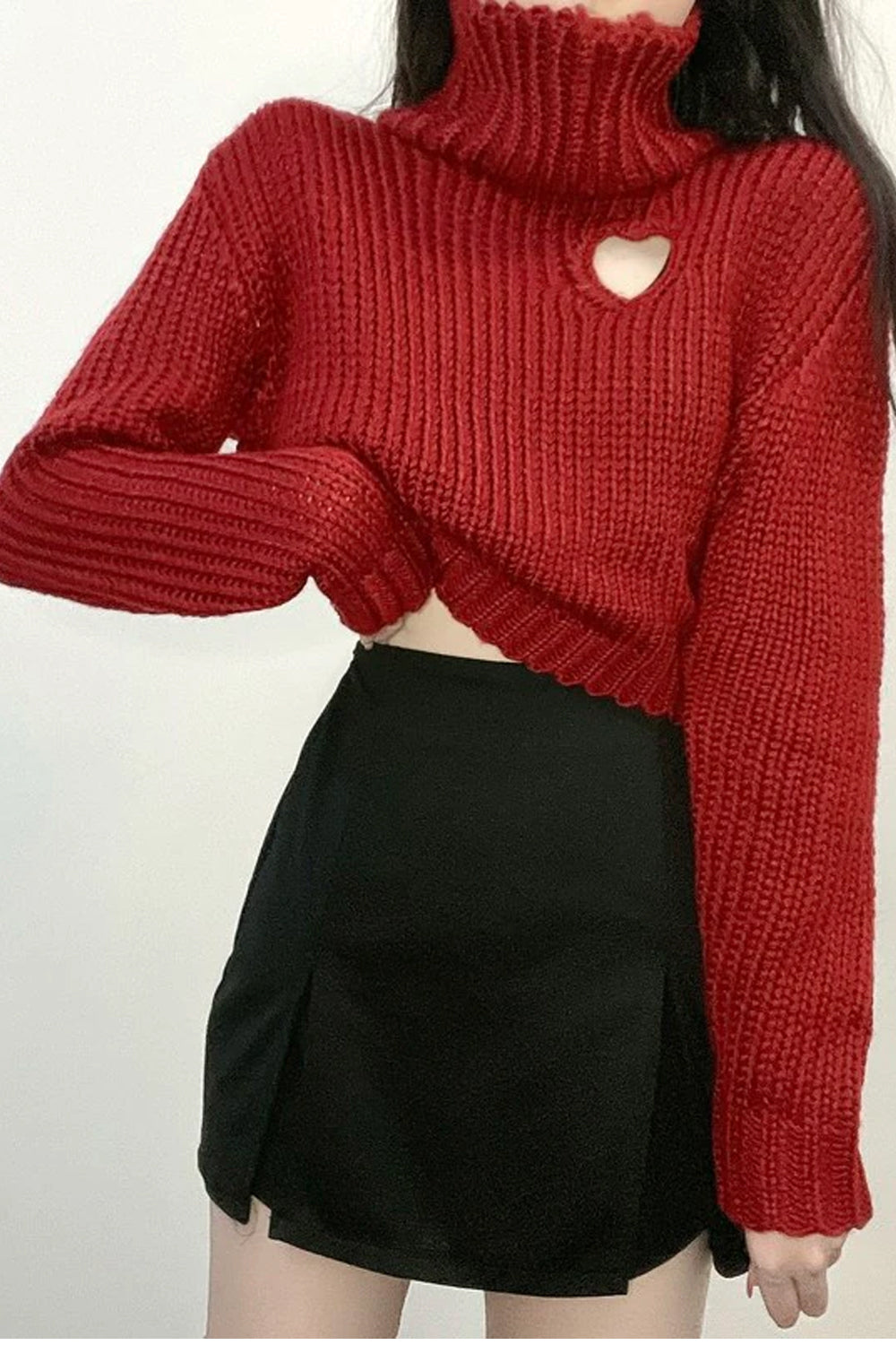 Heart Shape Sexy Turtleneck Long Sleeve Crop Sweater