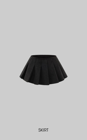 Structured Cropped Wool Coat and Pleated Mini Skirt Set