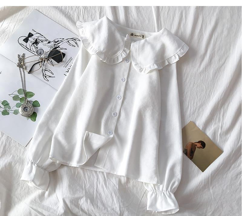 Long Sleeve Peter Pan Collar Cute Blouse Shirts