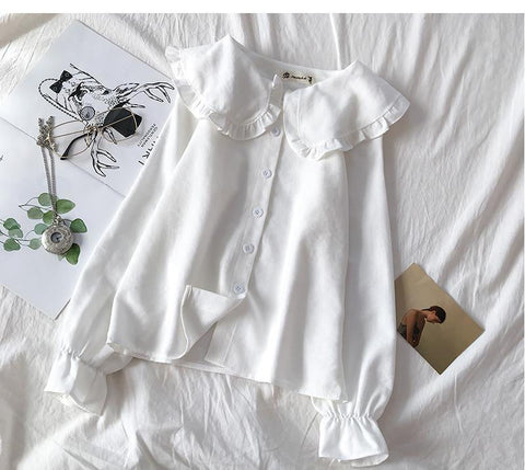 Long Sleeve Peter Pan Collar Cute Blouse Shirts