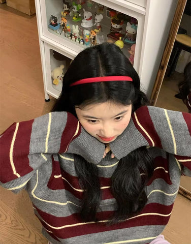 Long Sleeve Retro Maroon Striped Sweater