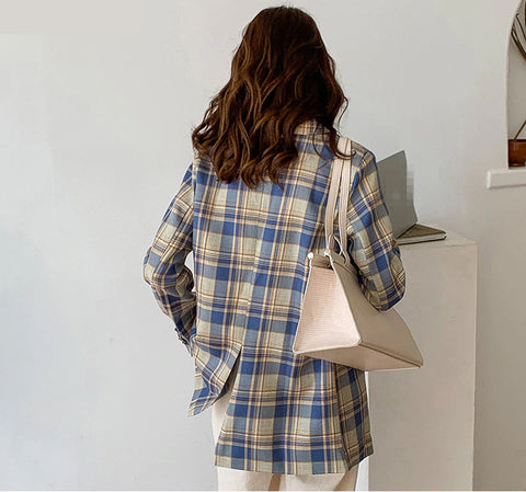 Double Breasted Loose Plaid Blazer Coat