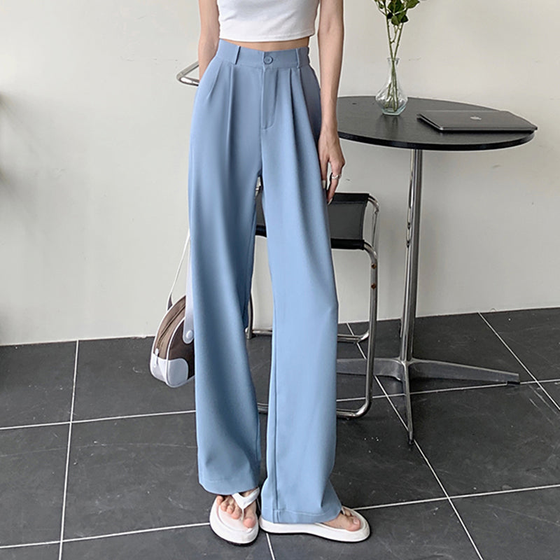 High Waist Solid Color Wide Leg Pants