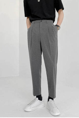Elastic Waist Solid Colors Ankle Length Men Long Pants