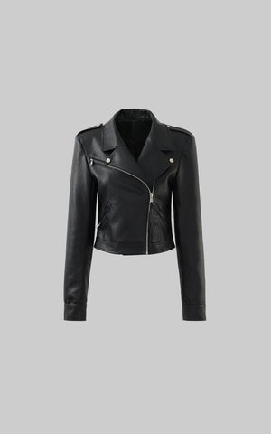 Cropped Leather Jacket with Zipper Detail