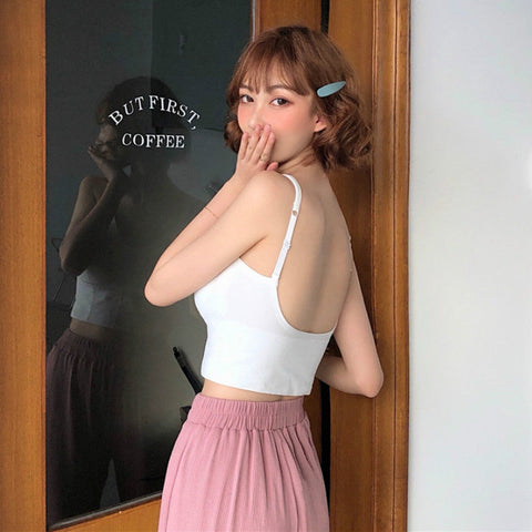 Sexy Chest Pad Stretchy Backless Crop Top