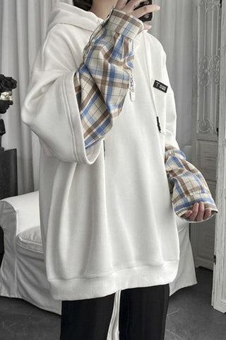 Loose Hip Hop Plaid Sleeve Hoodie