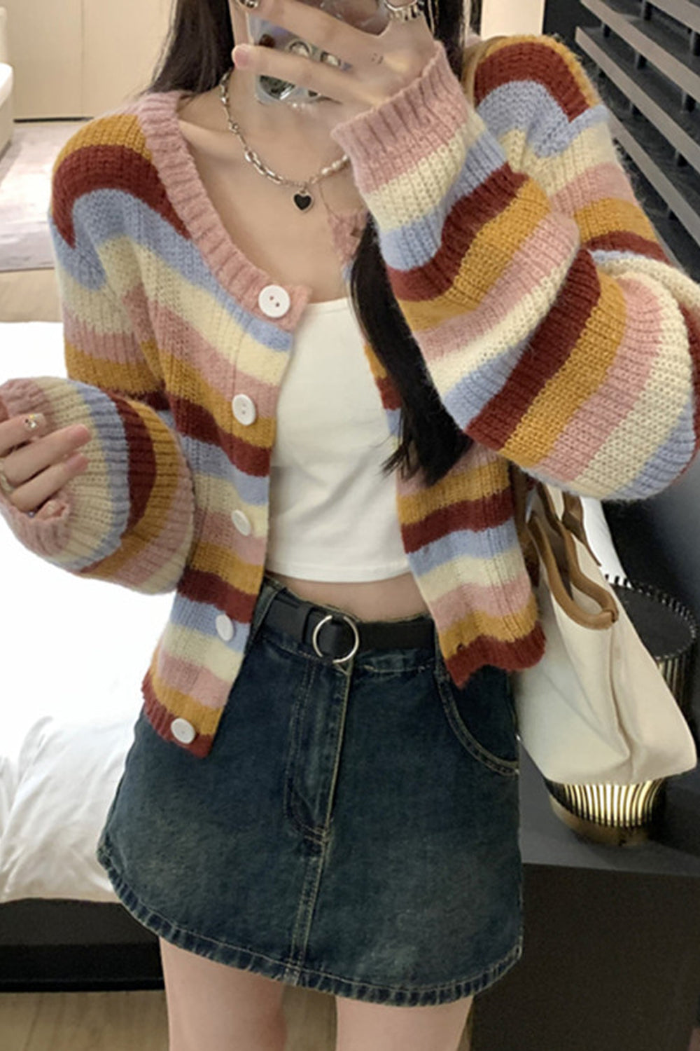 Long Sleeve Retro Striped Slim Sweater