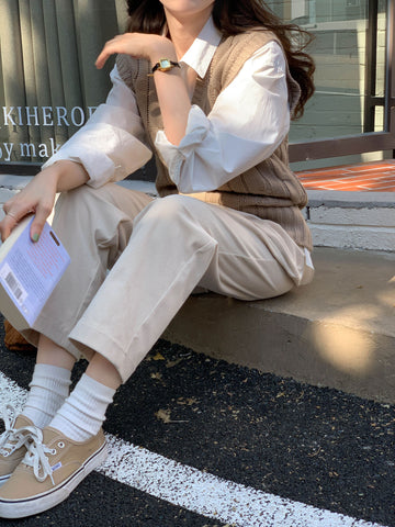 High Waist Loose Full Length Corduroy Pants