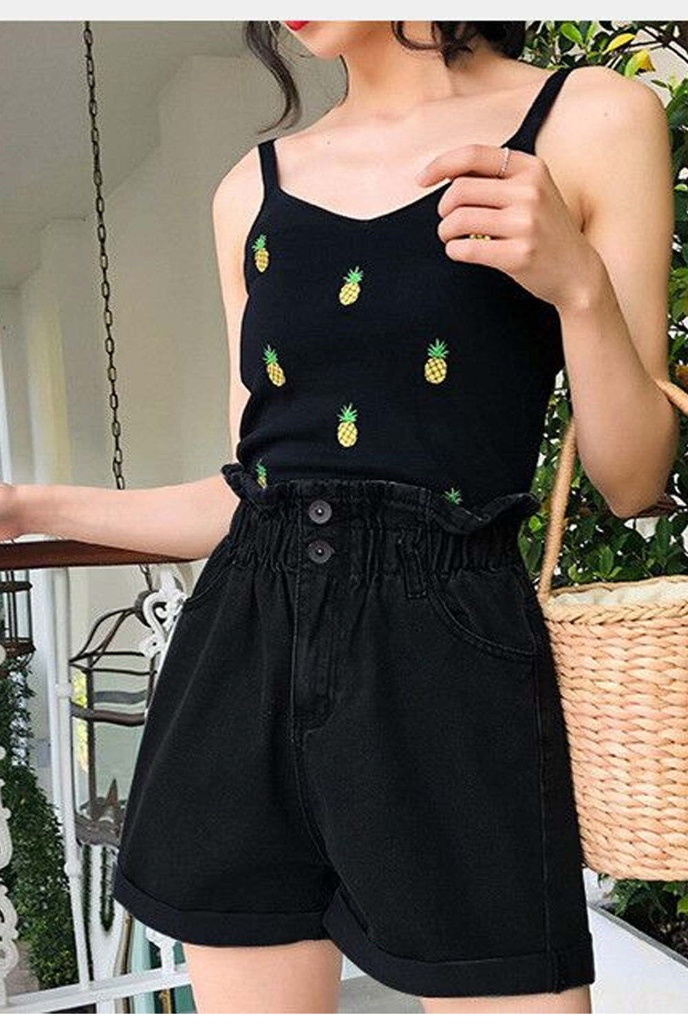 High Waist Ruffled Denim Shorts Jeans