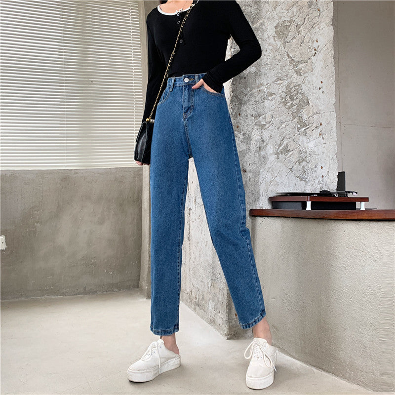 Casual High Waist Straight Long Jeans