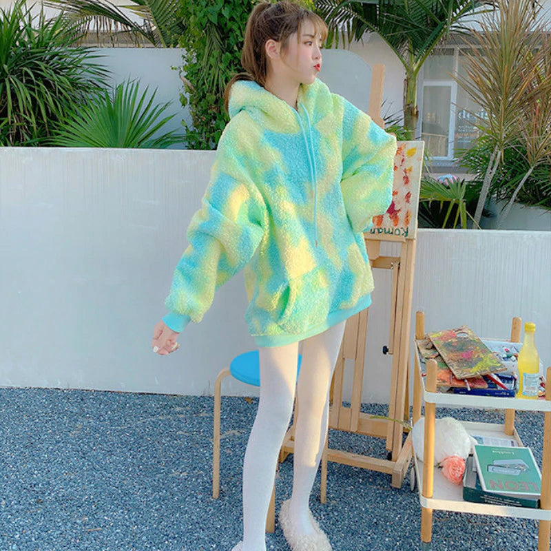 Tie Dye Oversize Fluffy Jacket