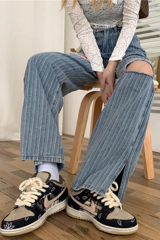 Heart Shaped Hole Wide Leg Denim Pants