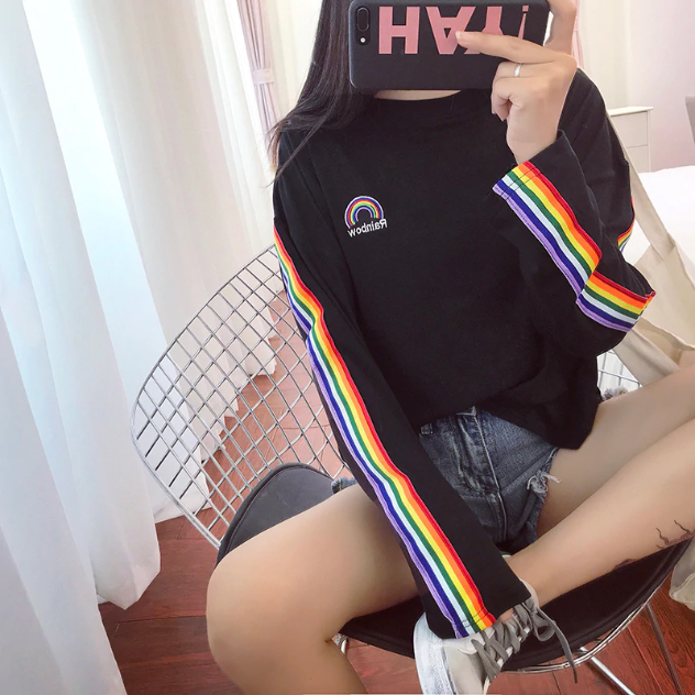 Rainbow Pocket Embroidery Long Sleeve Shirt