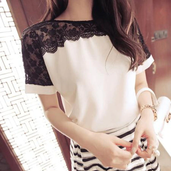 Lace Blouse Short Sleeve Shirt