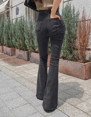 High Waist Grey Flare Jeans Pants