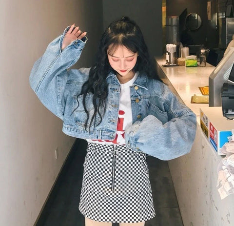 Casual Batwing Sleeve Style Cropped Denim Jacket