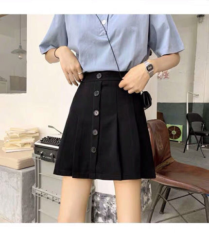 High Waist Button Up Mini Skirt