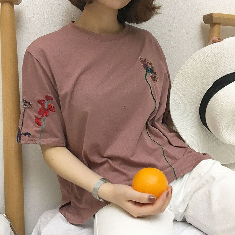 Loose Casual Flower Special Embroidered Shirt