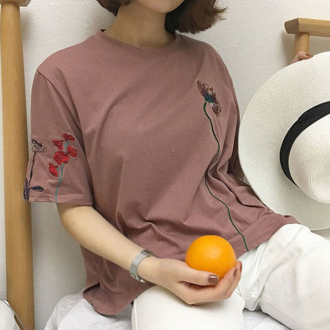 Loose Casual Flower Special Embroidered Shirt