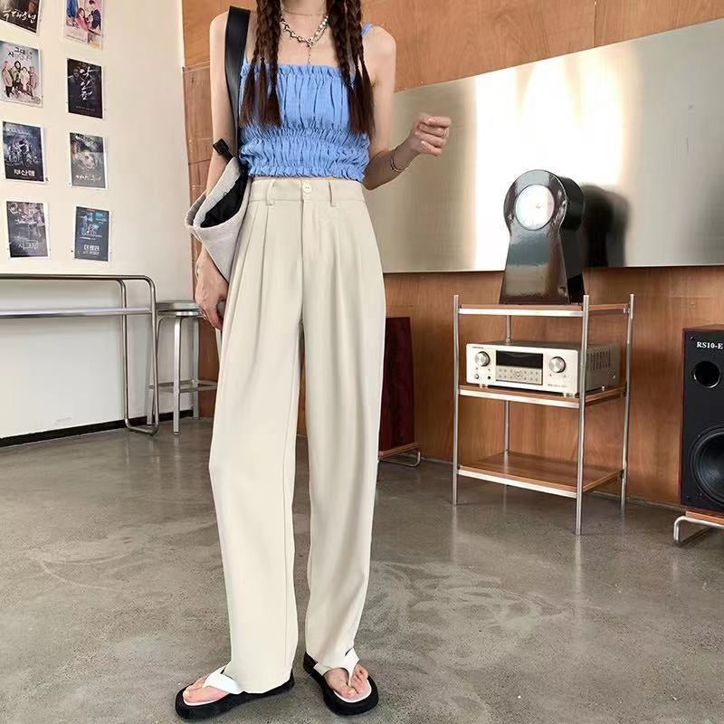 High Waist Loose Style Straight Long Pants