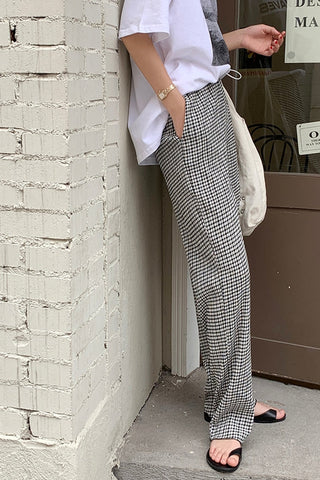 Elegant Plaid Wide Leg Long Pants